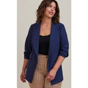 4175) Torrid Blue Crepe Open Front Shawl Collar Blazer Size 3X( 22-24)
